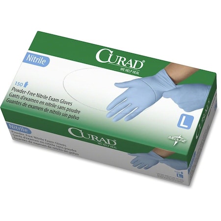 Curad Disposable Gloves, 3.5 mil Palm, Nitrile, Powder-Free, L, 150 PK, Blue MIICUR9316